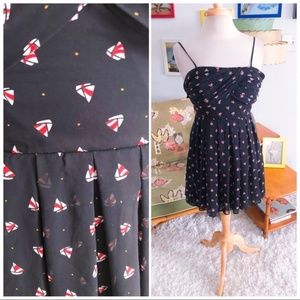 B Darlin Spring Summer Boat & Polka Dot Lace Hem Cami Black Dress Women's Size M